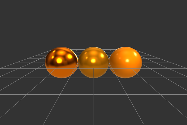 Colors and Materials - Three spheres with different metalness