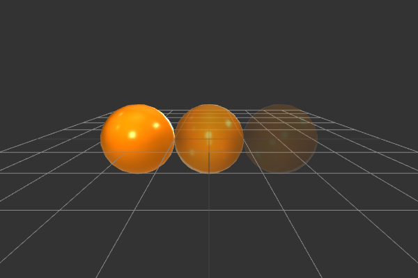 Colors and Materials - Three spheres with different opacity