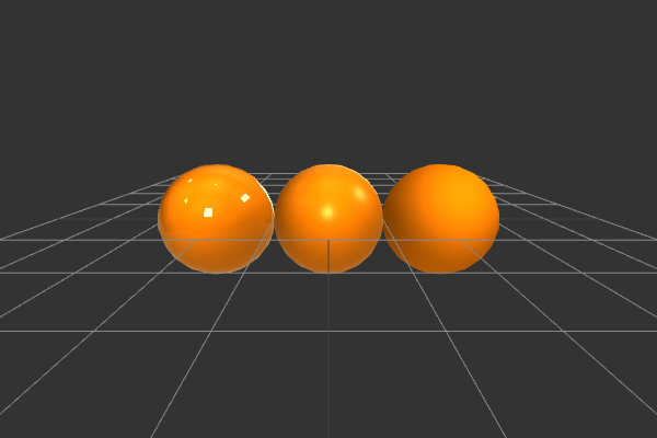 Colors and Materials - Three spheres with different roughness